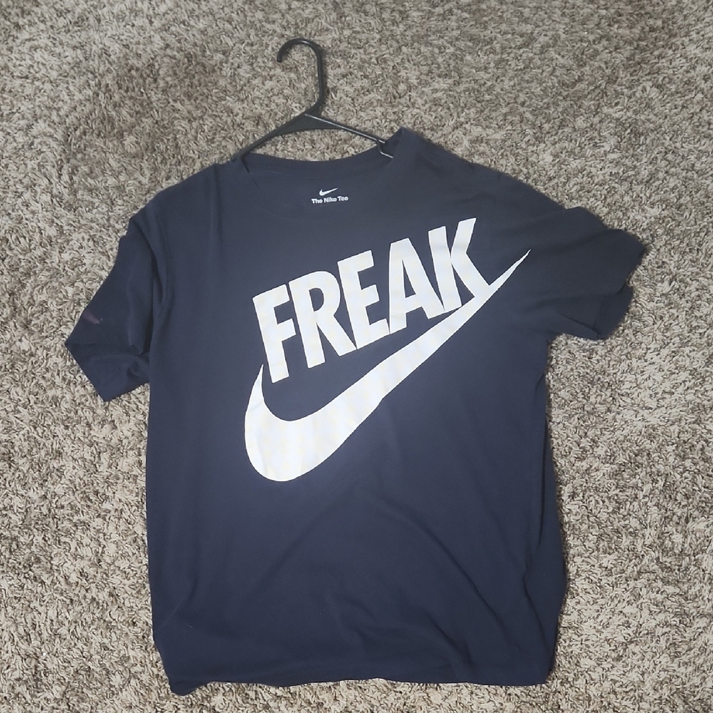 Nike Blue and White Short Sleeve Tee with Bold Graphic